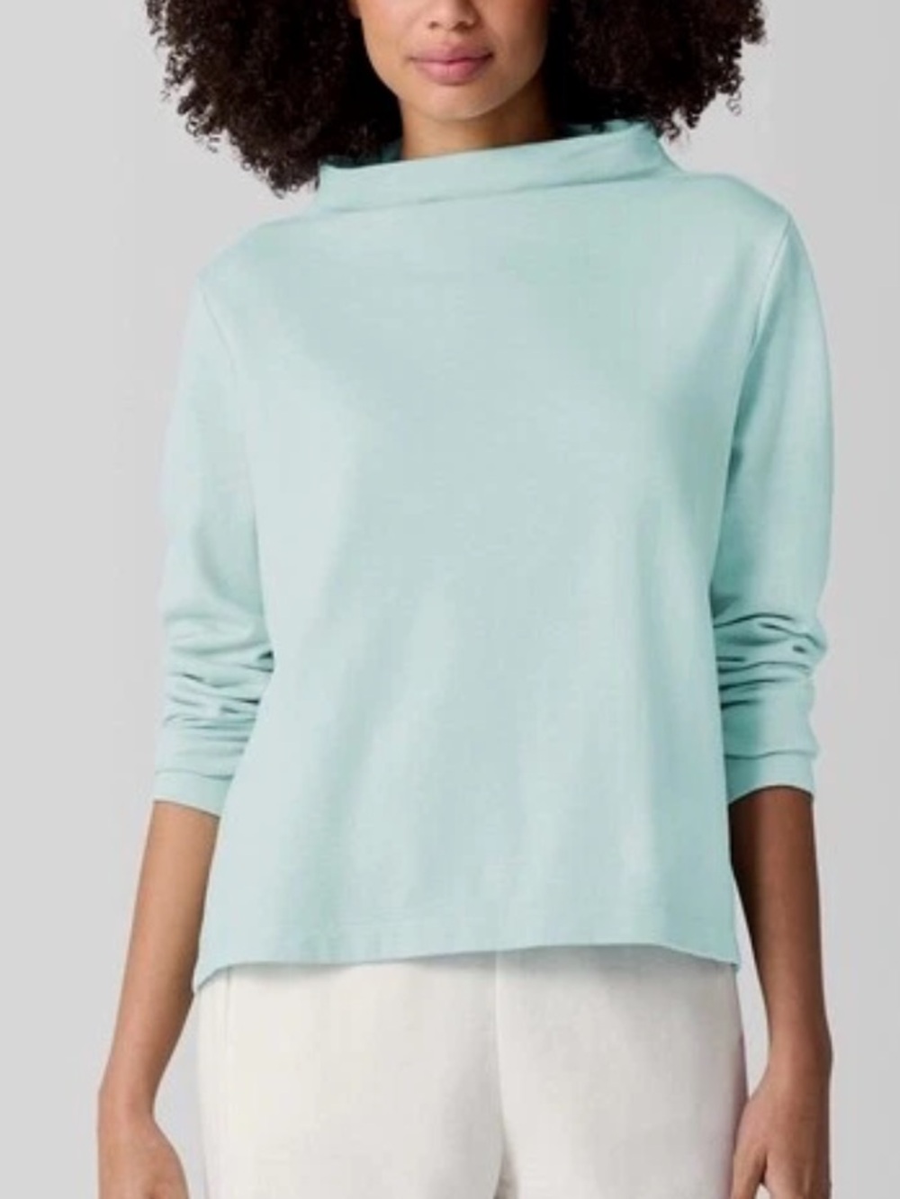 Eileen Fisher Women M Pool Blue Garment-Dyed Terry Funnel Neck Top NWOT - Picture 1 of 9